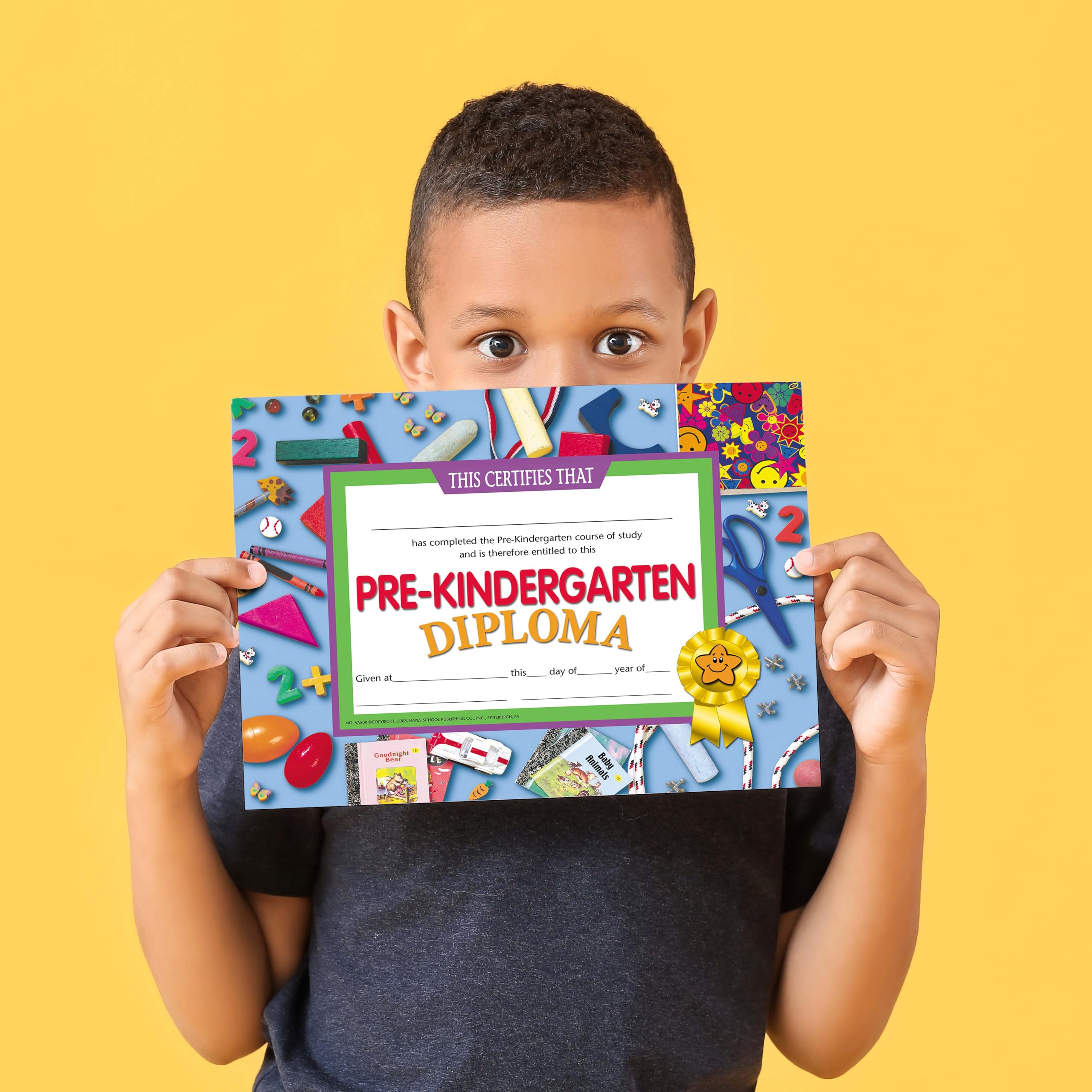 Hayes Preschool Kindergarten Diplomas, Pre Kindergarten, Pre-K, Recognition, Award Students, Blue Background, Graduation, End of The Year, 8.5" x 11" - 30 Pack of Diplomas