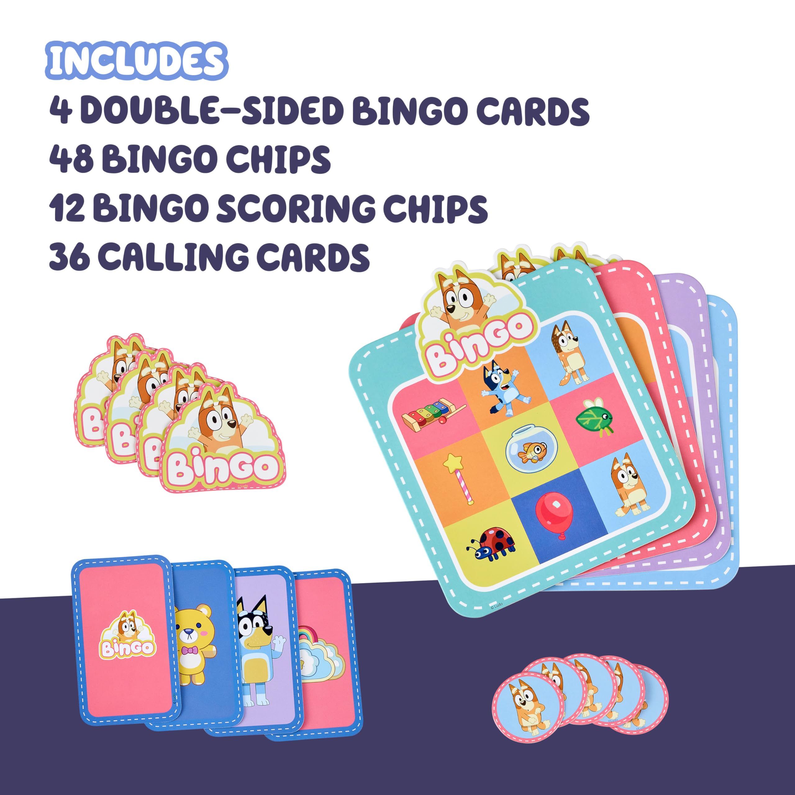 Bluey Bingo’s Bingo Card Game, Kids Image Matching Card Game with 40 Cards, 48 Chips and 12 Scoring Chips, Interactive Fun Games for Kids of Ages 3+