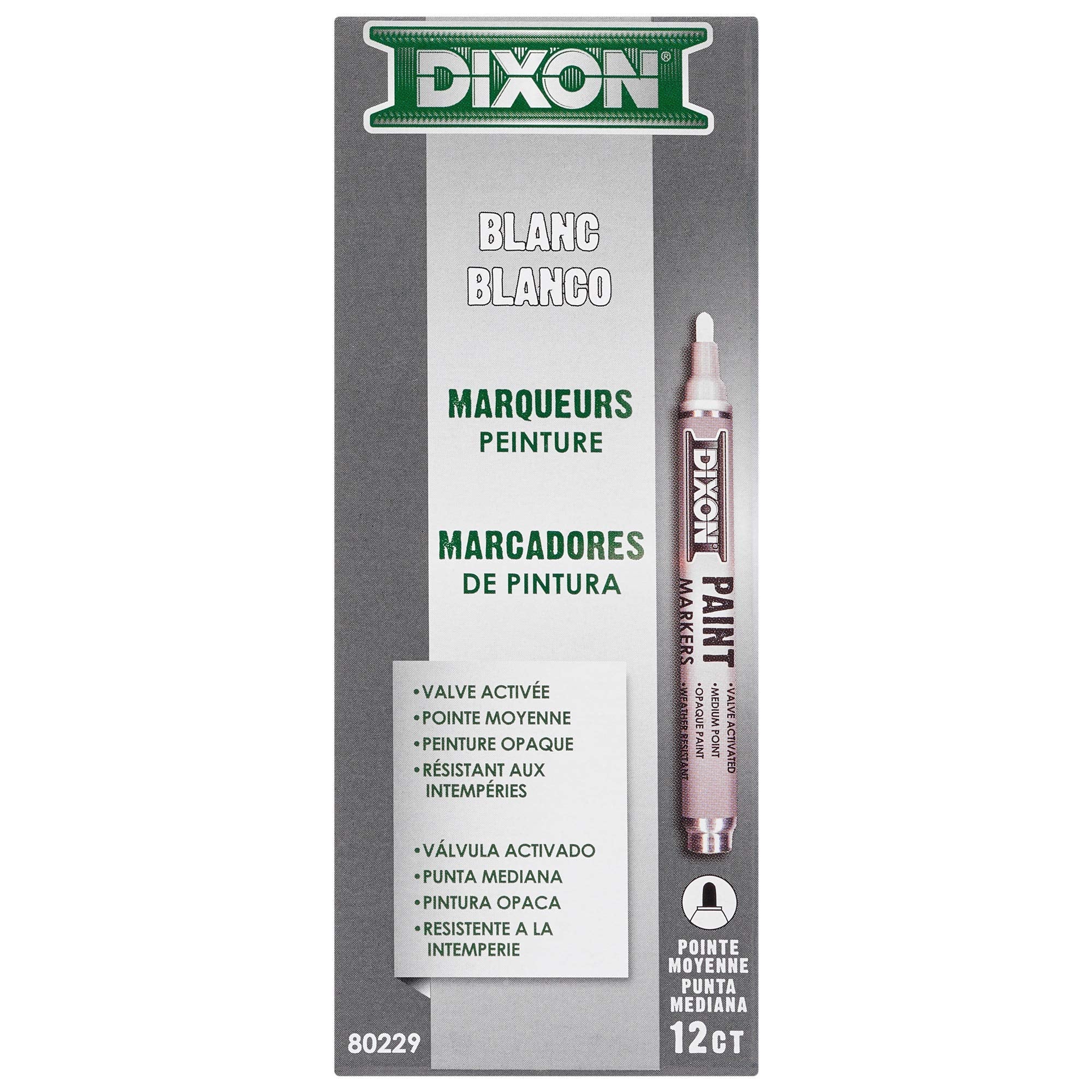 Dixon Paint Markers, Medium Tip, Box of 12, White (80229)
