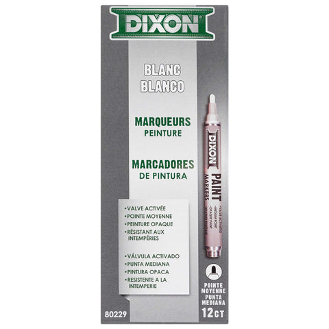Dixon Paint Markers, Medium Tip, Box of 12, White (80229)
