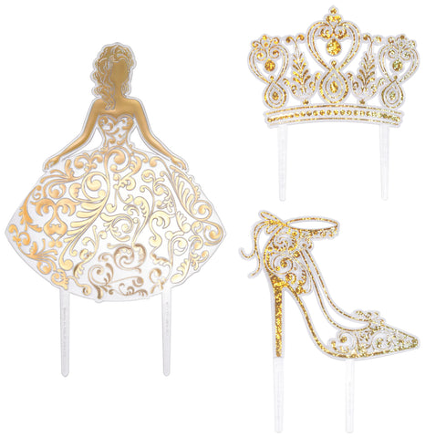 DecoPac QUINCEANERA Cake Decorating Kit, XL-GOLD Cake and Cupcake Toppers for Girls Sweet 15 Birthdays and Parties, Quince Años