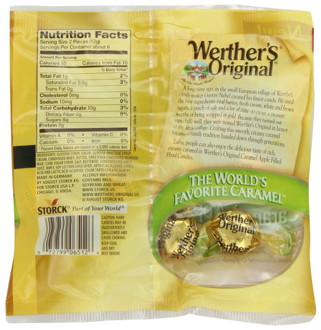 Werther's Original Caramel Apple Filled Hard Candies - Individually Wrapped Hard Candies for Halloween, Parties, or Snacks - 2.65 oz Bags (Pack of 12)
