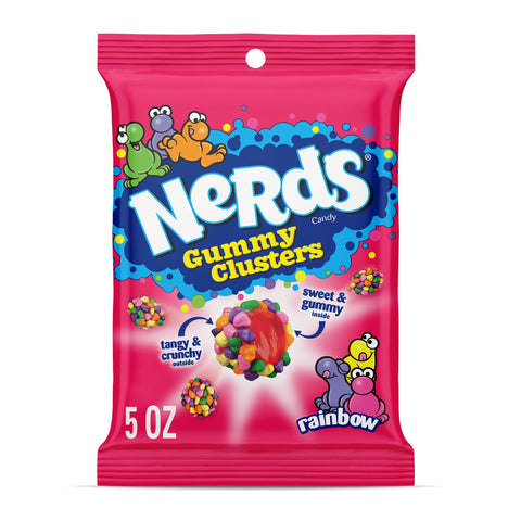 NERDS Gummy Clusters Candy, Rainbow, Crunchy and Gummy, 5 oz