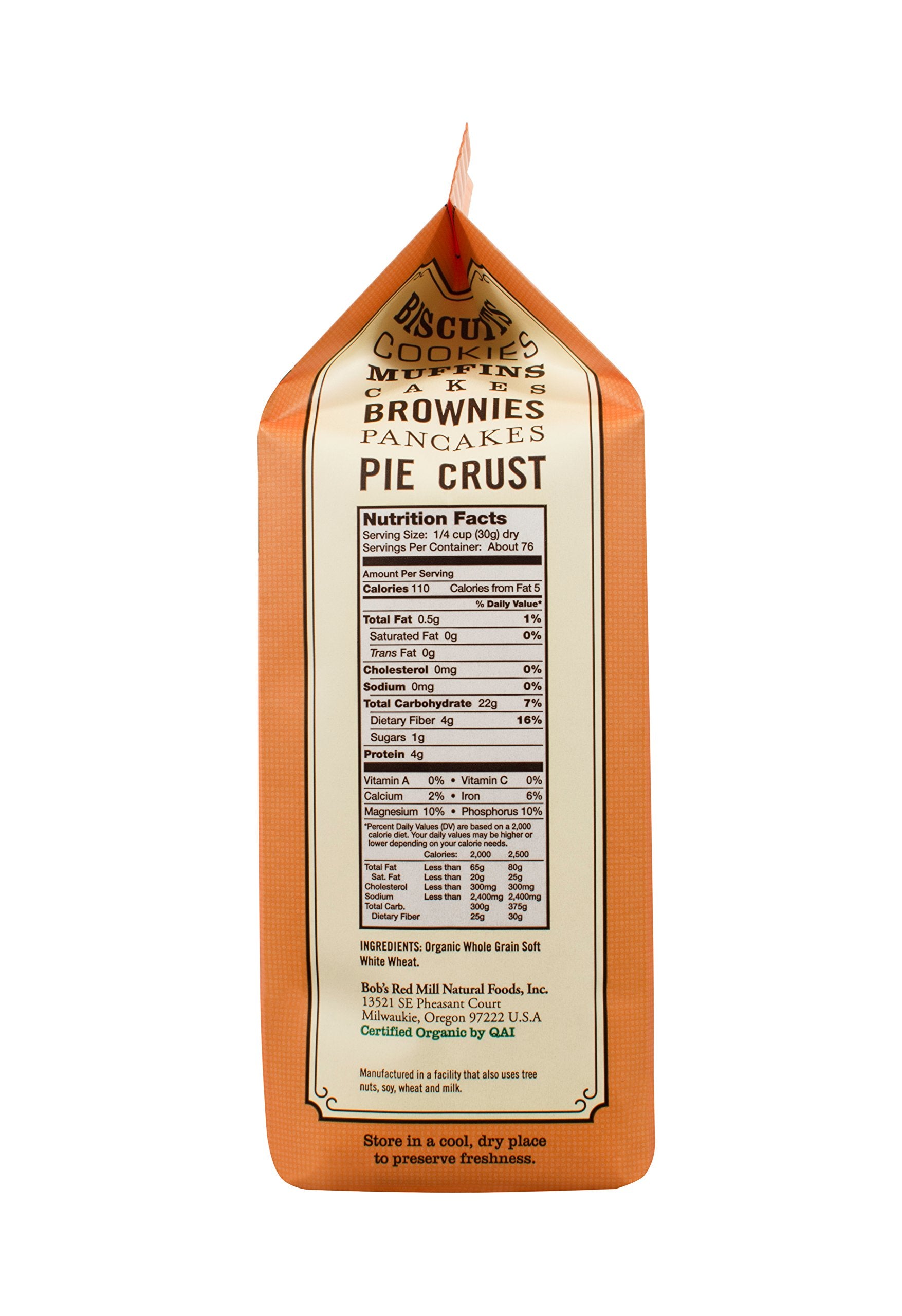 Bob's Red Mill Organic Pastry Flour Whole Wheat 5 lb, 80 Ounce