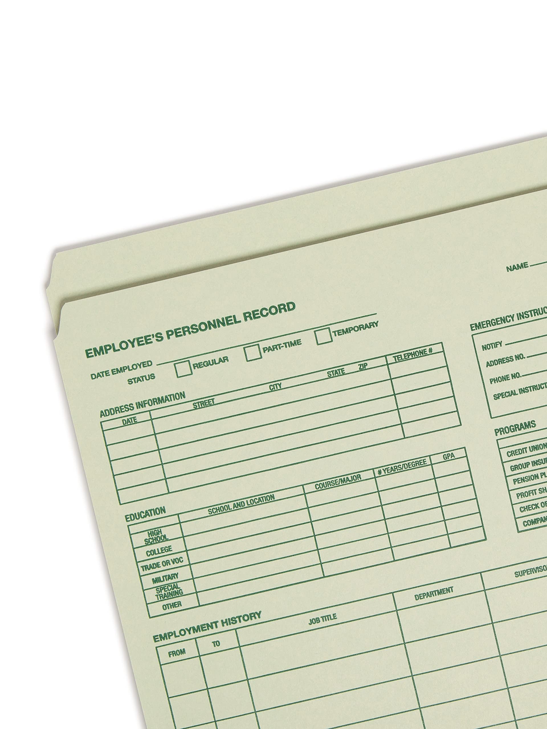Smead Employee Record File Folder, Straight-Cut Tab, Letter Size, Moss, 20 per Pack (77000)
