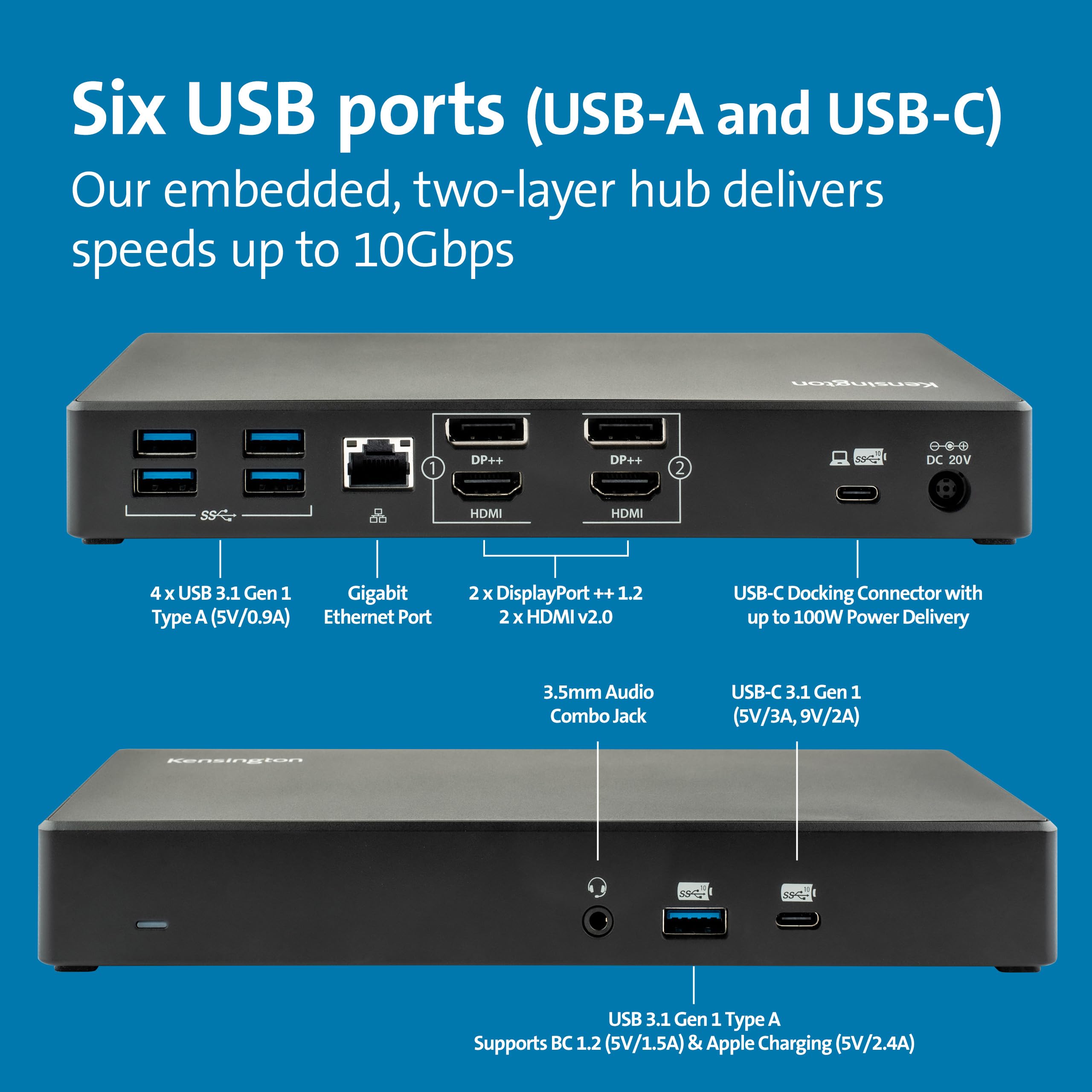 Kensington SD4780P Displaylink USB-C Docking Station for Windows, MacBooks ane Surface – Dual 4K Video, 100W PD (K33620NA)