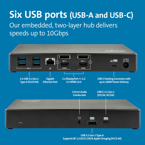 Kensington SD4780P Displaylink USB-C Docking Station for Windows, MacBooks ane Surface – Dual 4K Video, 100W PD (K33620NA)