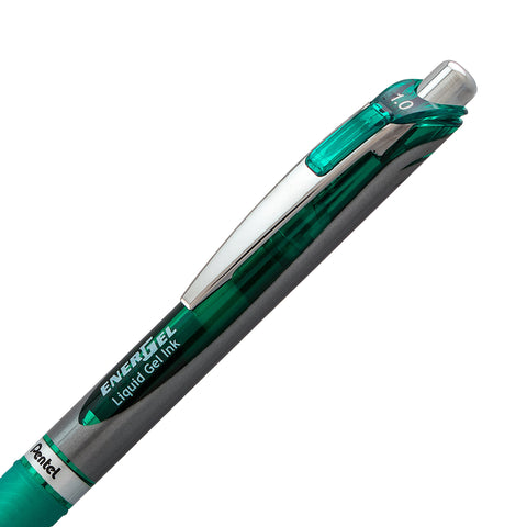 Pentel EnerGel RTX Retractable Liquid Gel Pen, (1.0mm), Bold Line, Metal Tip, Green Ink, Pack of 2 (BL80BP2D)