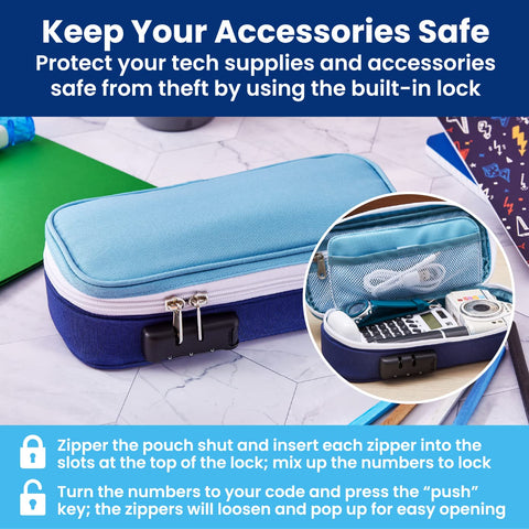 It's Academic Locking Pencil Case, for Office & School Supplies, Travel Organizer Bag, Compact, High Capacity, Light Weight, Blue (24371-BL)