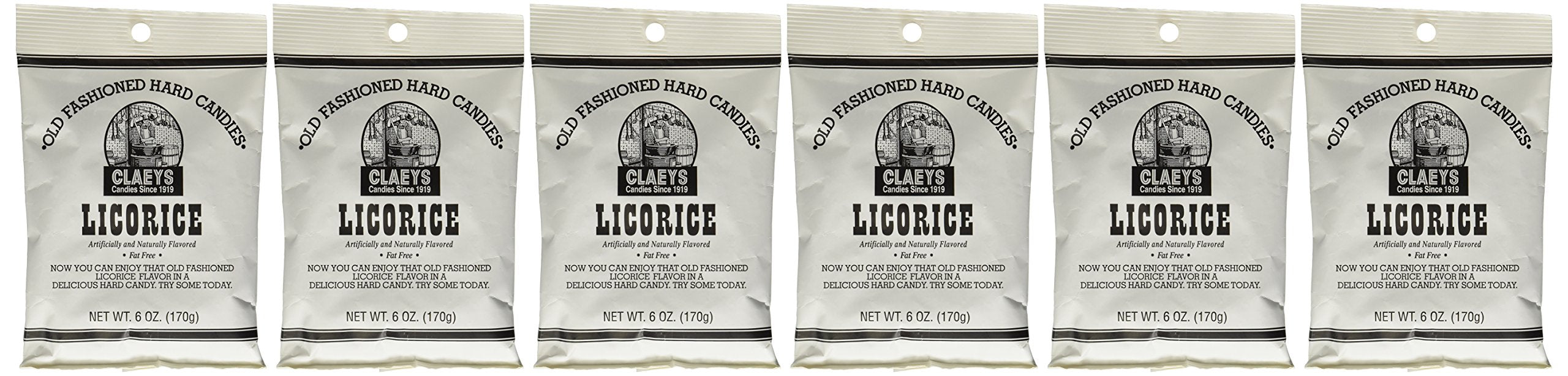 Claeys Candies Licorice - Old Fashioned Hard Candy - Artificially and Naturally Flavored - Fat-Free - 6 Ounce - 6-Pack