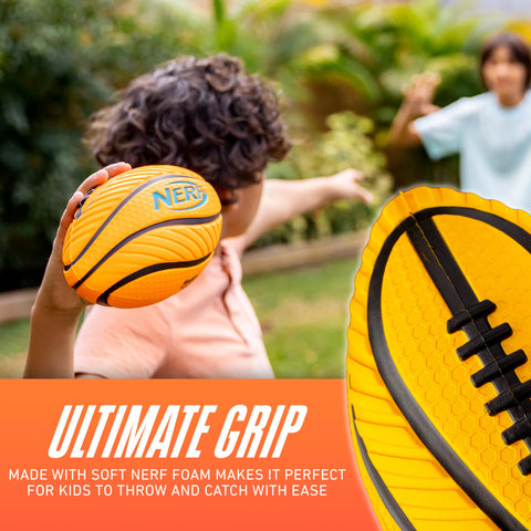 Nerf Kids Foam Football - Spiral Grip Mini Soft Foam Football for Kids - Easy Grip Junior Ball - 8.5"