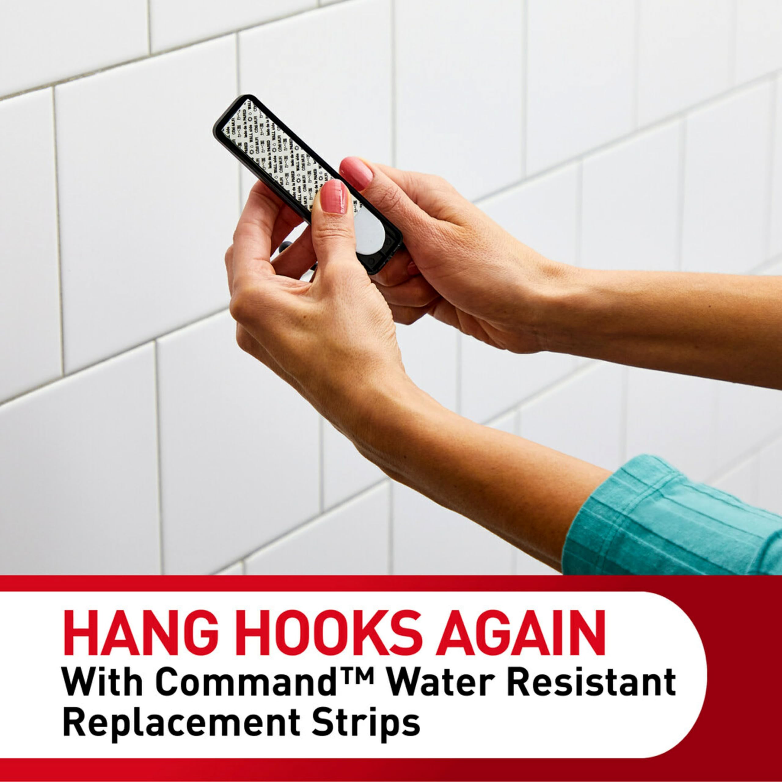 Command 5 lb Large Water-Resistant Refill Strips, 4 Strips, Reuse Large Bath Hooks or Caddies