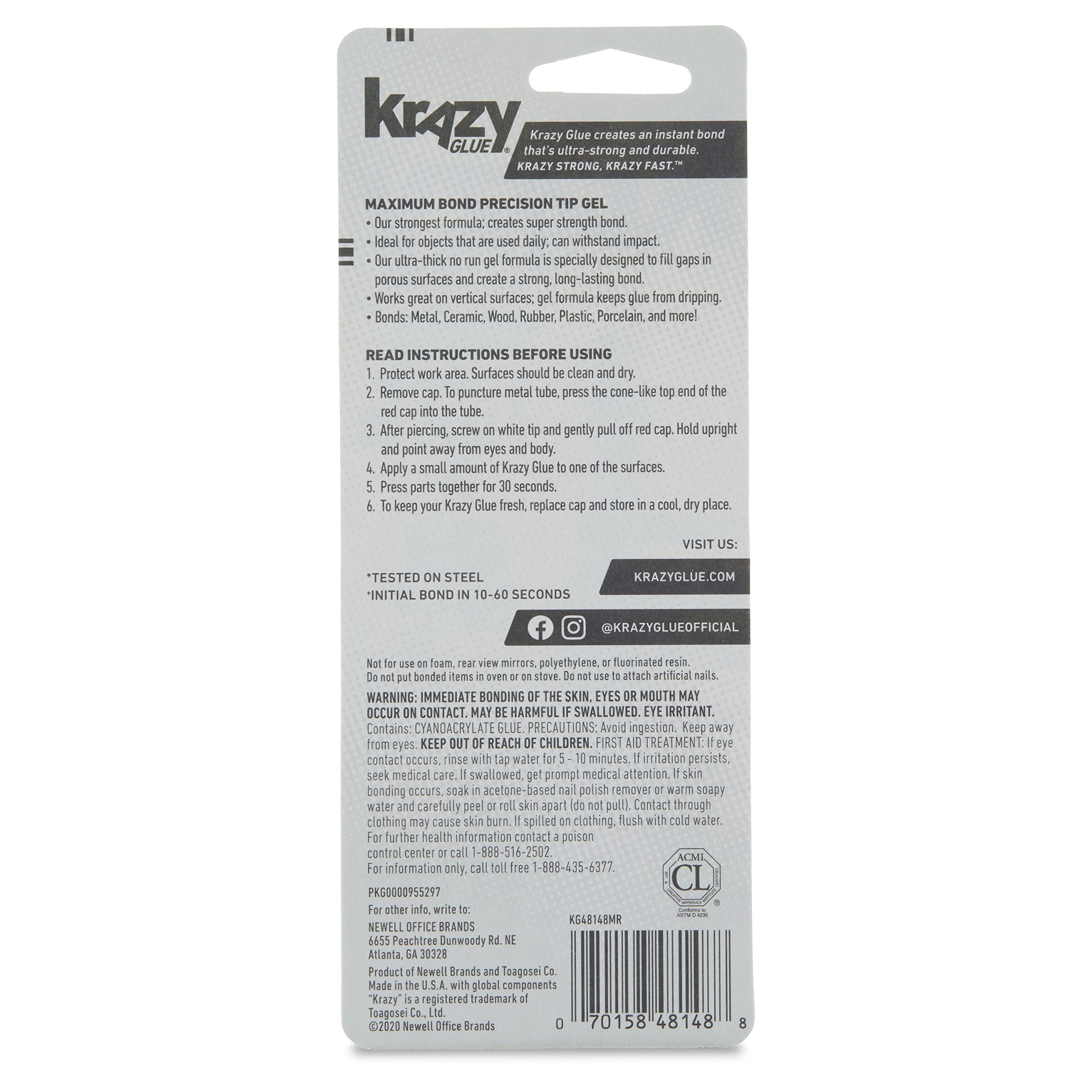 Krazy Glue, Max Bond Gel, Precision Tip, 20 g