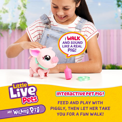 Little Live Pets My Pet Piggly The Toy Pig, Interactive Walking Pig Toy with 25+ Sounds and Detachable Leash, Pigs Toys for Kids of Ages 5+