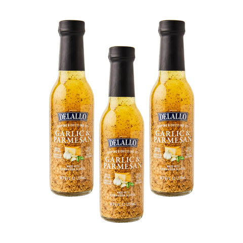 DeLallo Garlic Parmesan Dipping Oil, Extra Virgin Olive Oil Infused, Ready-to-Use Condiment, Gluten Free, Non-GMO, 8 oz Bottle, (3 Pack)