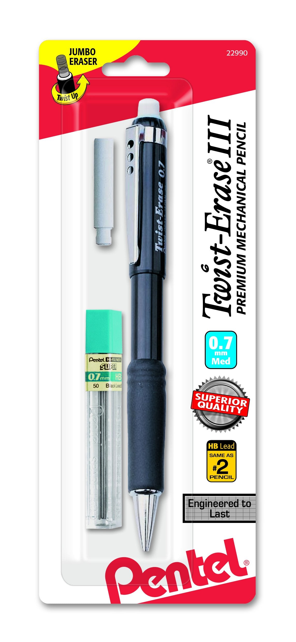 Pentel Twist-Erase III Mechanical Pencil, (0.7mm) Medium Line, with Lead and Eraser Refills (QE517LEBP)