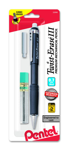 Pentel Twist-Erase III Mechanical Pencil, (0.7mm) Medium Line, with Lead and Eraser Refills (QE517LEBP)