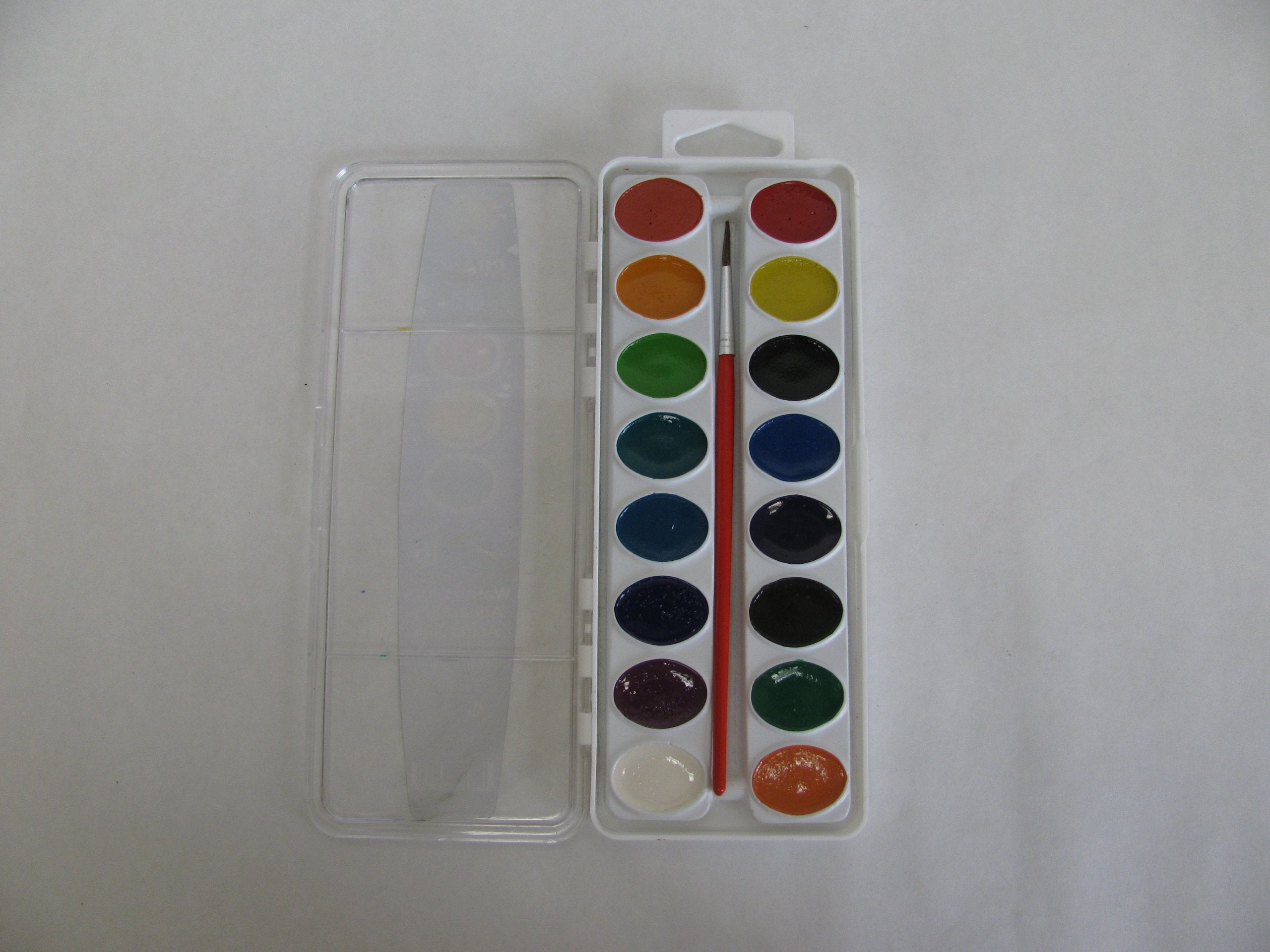 Prang Washable Semi-Moist Watercolors Oval Pan Set with Size 6 Paintbrush, Non-Refillable, 16 Assorted Colors, Pack of 1