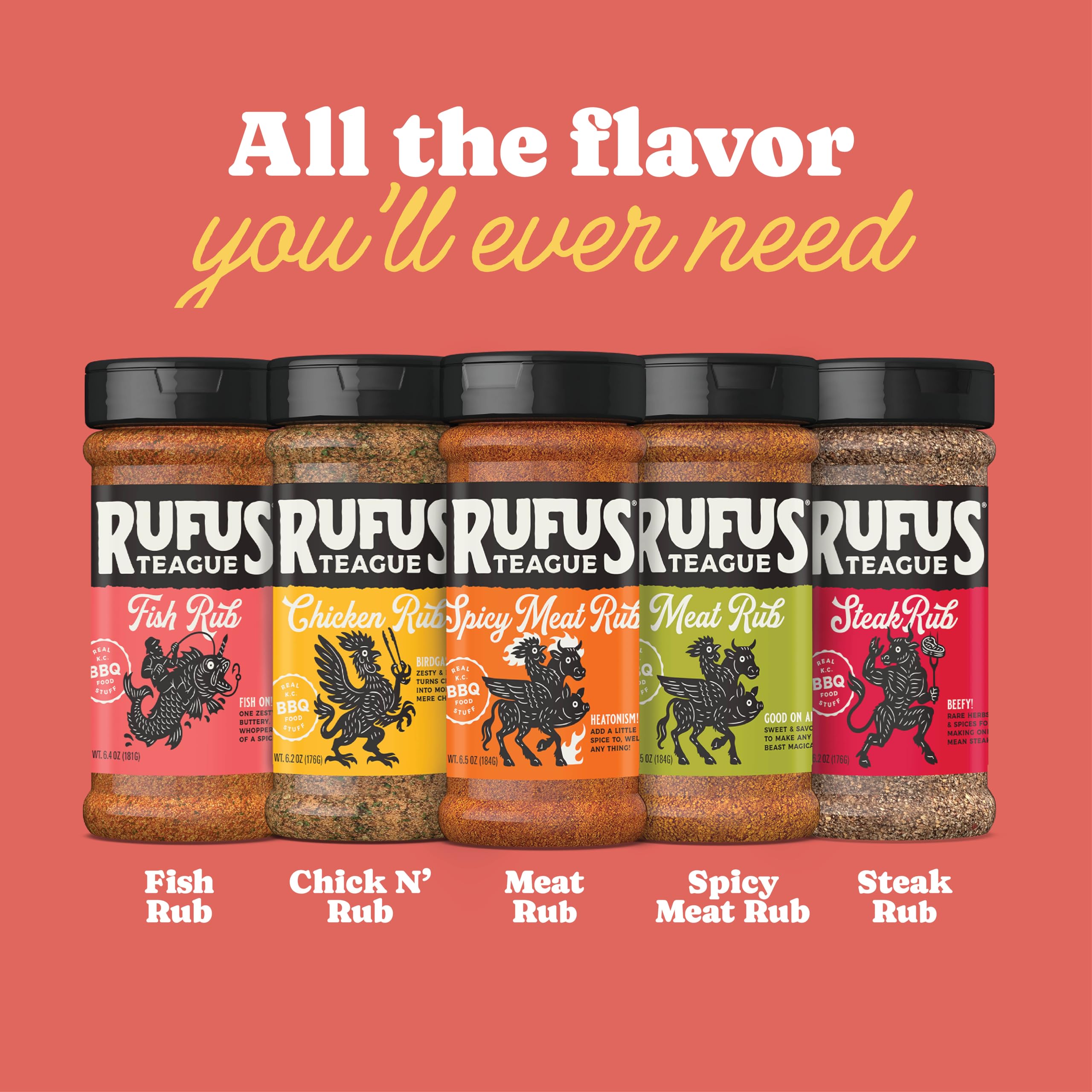 Rufus Teague Meat Rub, Premium Barbecue Seasoning & Dry Rub for Smoking and Grilling, Award-Winning Flavor for Beef, Pork & Chicken, Gluten-Free, 6.5 oz