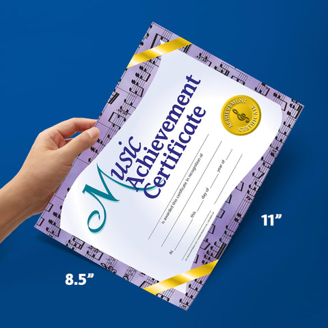 Hayes Music Achievement Certificate, Recognize Musical Excellence, Customizable Award for Students, Kids, and Children, Full-Color Purple and Gold Design, 8.5" x 11" - 30 Pack