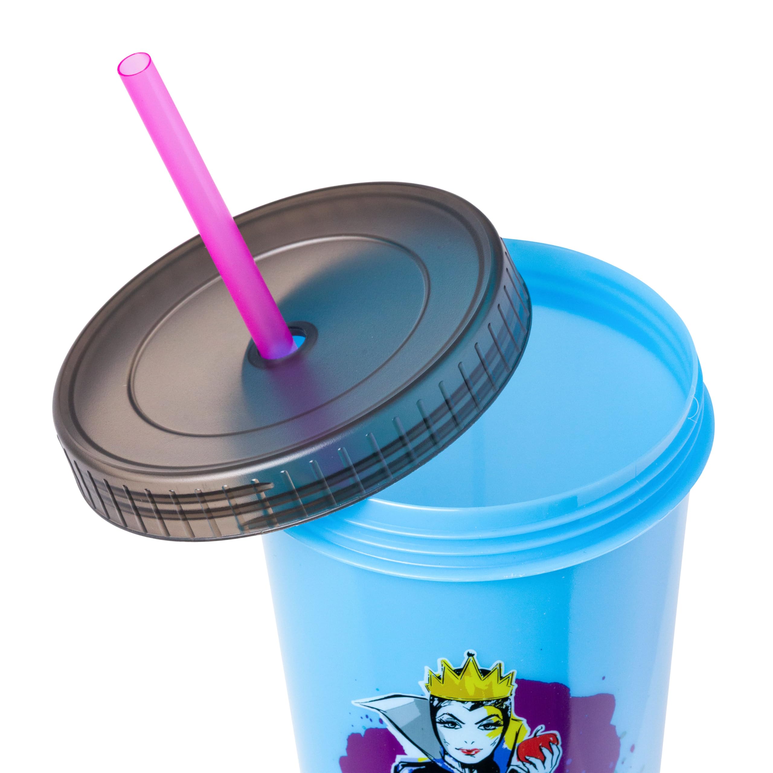 Silver Buffalo Disney Villains 4 pack Color Change Plastic Tumbler Featuring The Evil Queen, Cruella De Vil, Ursula, and Maleficent, 24 Ounces
