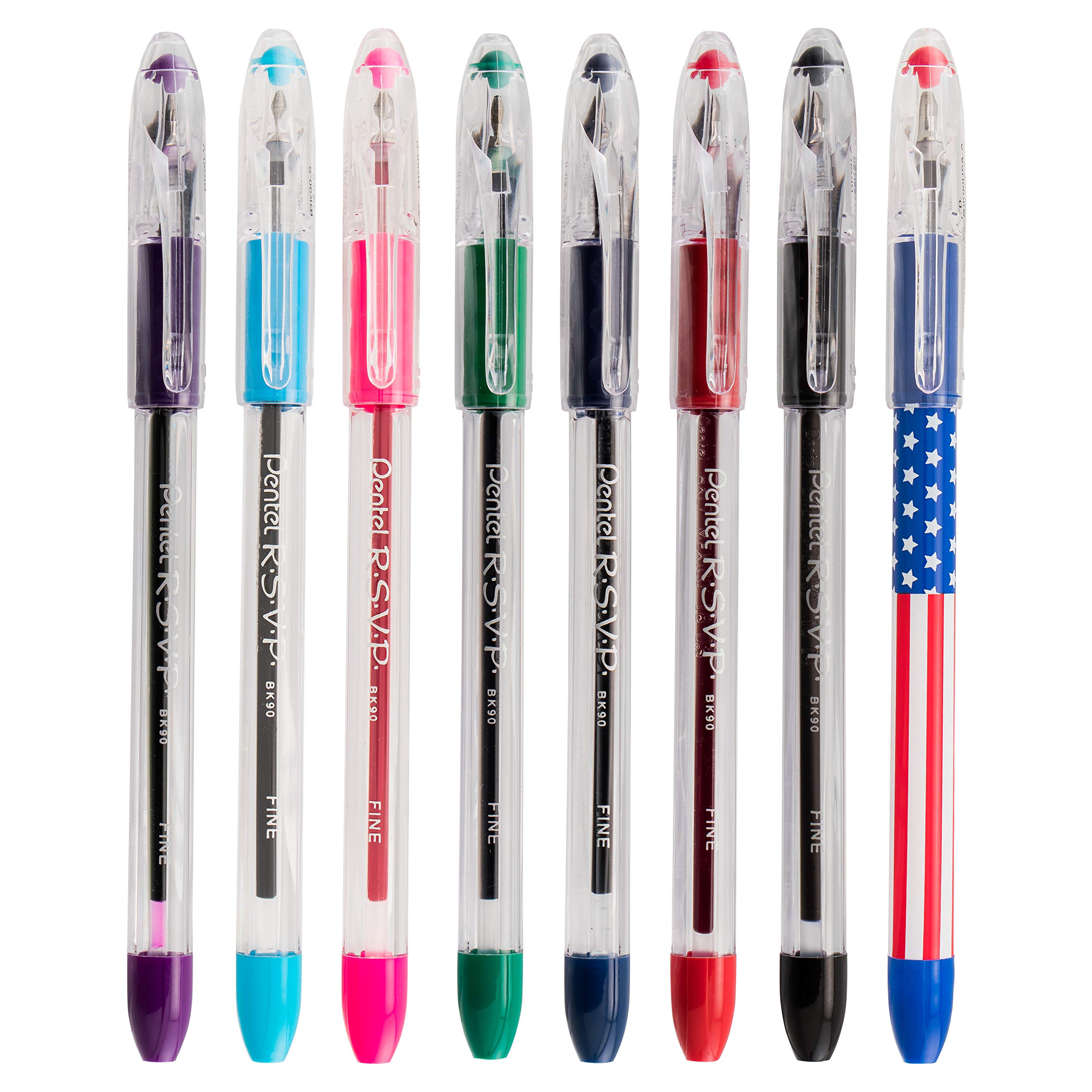 Pentel RSVP Ballpoint Pen, (0.7mm), Fine Line, Black Ink (BK90BP3A) (Pack of 1, 3 Count Total)