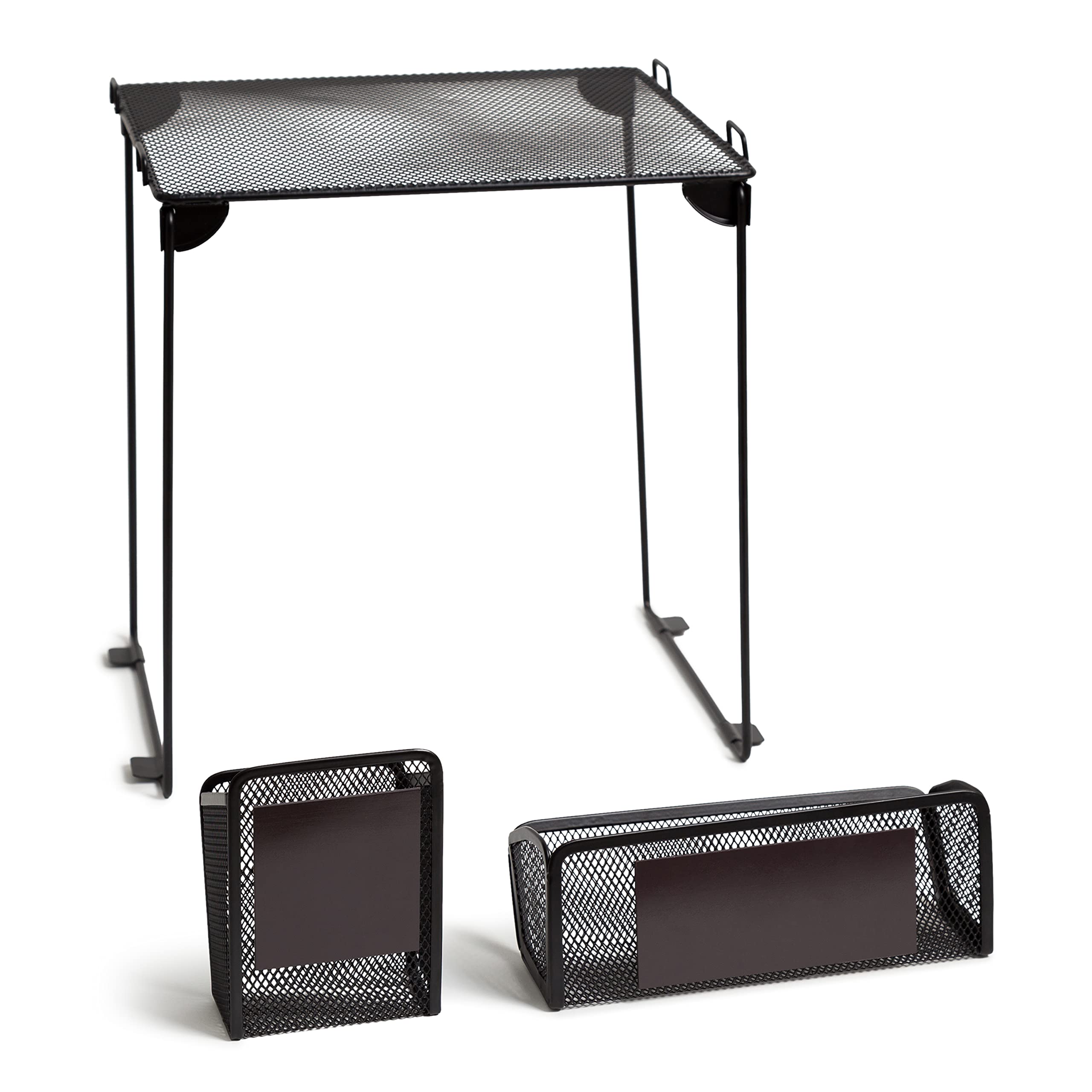 U Brands Mesh Locker Organization Kit, Includes Magnetic Cup, Folding Shelf and Bin, 3 Pieces (Black)