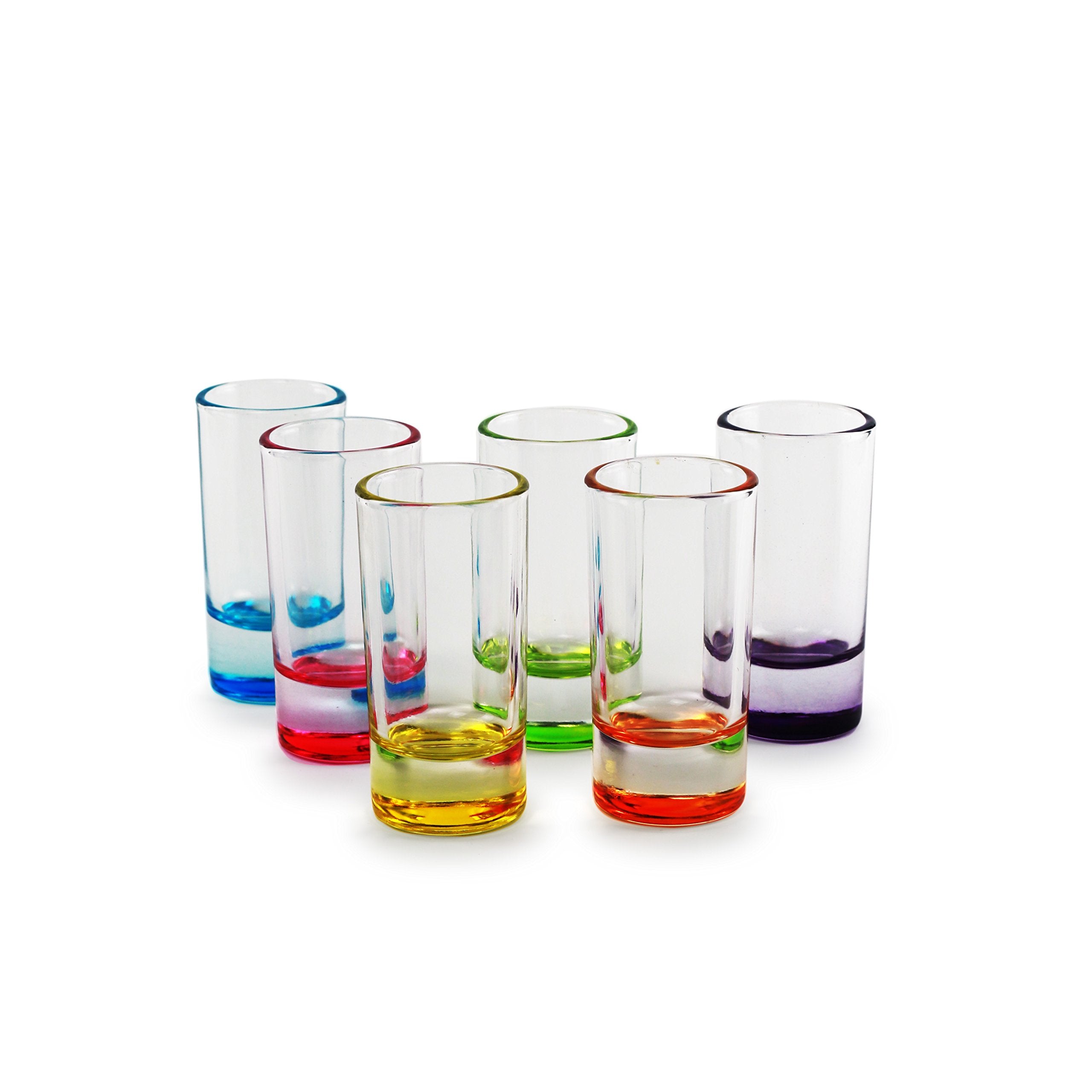Circleware Paradise Shot, Set of 6, Assorted Color Bottoms Limited Edition Glass Drinking Cups for Whiskey, Vodka, Brandy, Bourbon and All Type of Beverage,1.2 ounces
