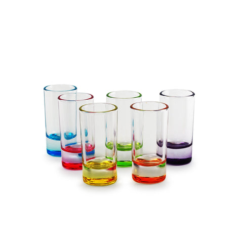 Circleware Paradise Shot, Set of 6, Assorted Color Bottoms Limited Edition Glass Drinking Cups for Whiskey, Vodka, Brandy, Bourbon and All Type of Beverage,1.2 ounces