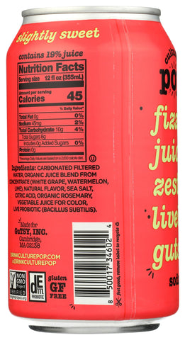Culture Pop Soda Watermelon & Lime Probiotic Soda, 12 FZ