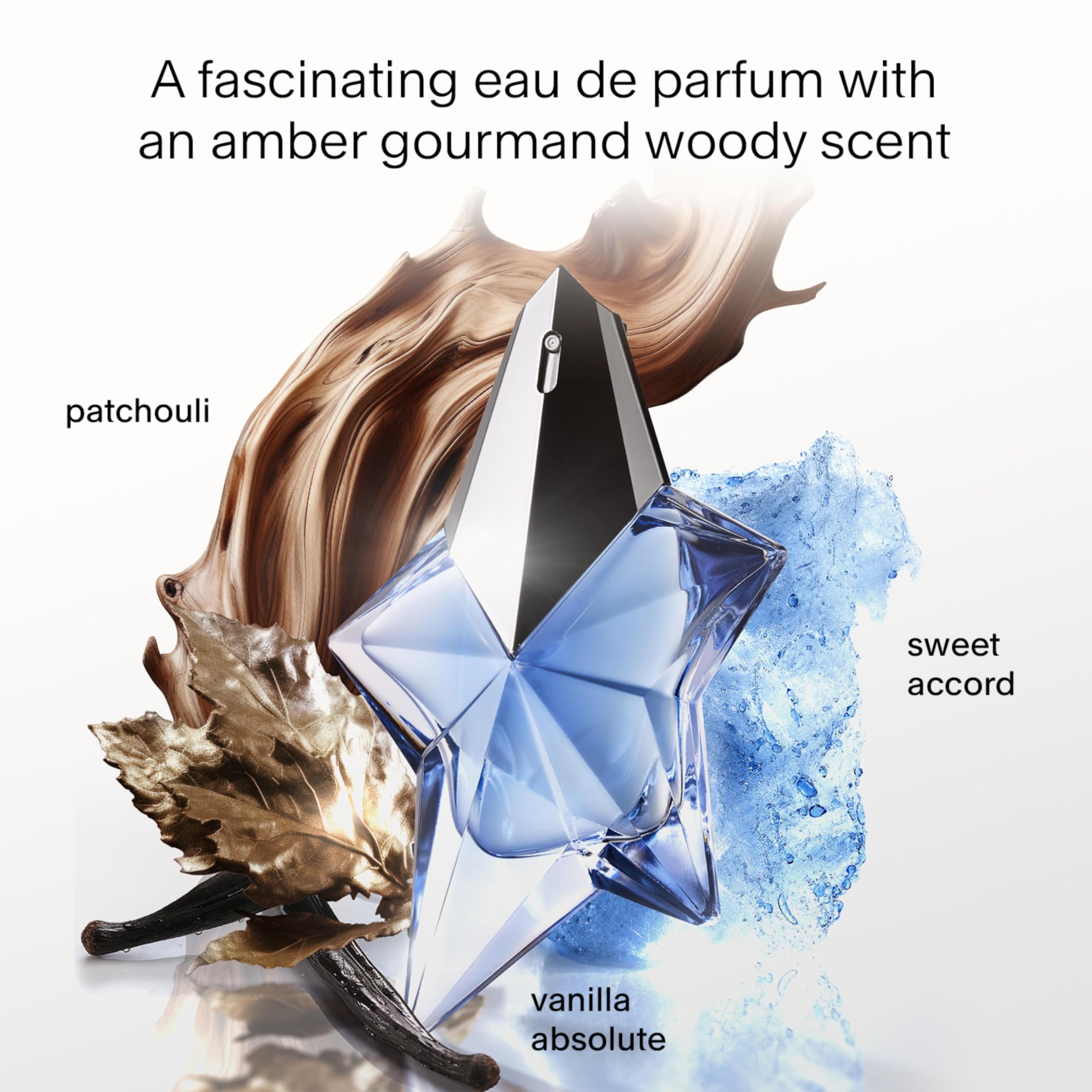 Mugler Angel - Eau de Parfum - Women's Perfume - Ambery & Woody - With Bergamot, Praline, and Patchouli - Long Lasting Fragrance - 3.3 Fl Oz