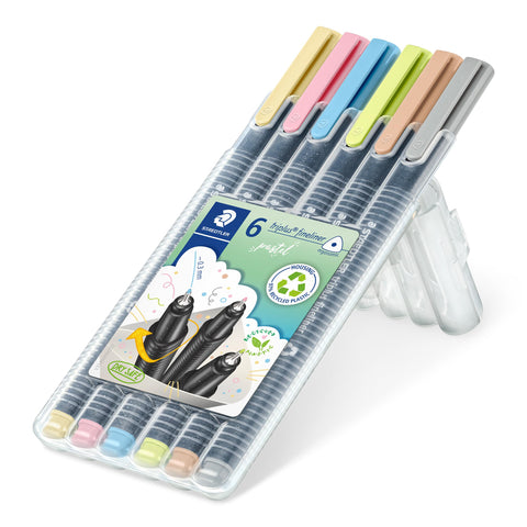 Staedtler triplus fineliner, Triangular Pens 0.3mm, Includes Easel Case for Home & Travel, 6 Pastel Colors, 334 SB6 PA
