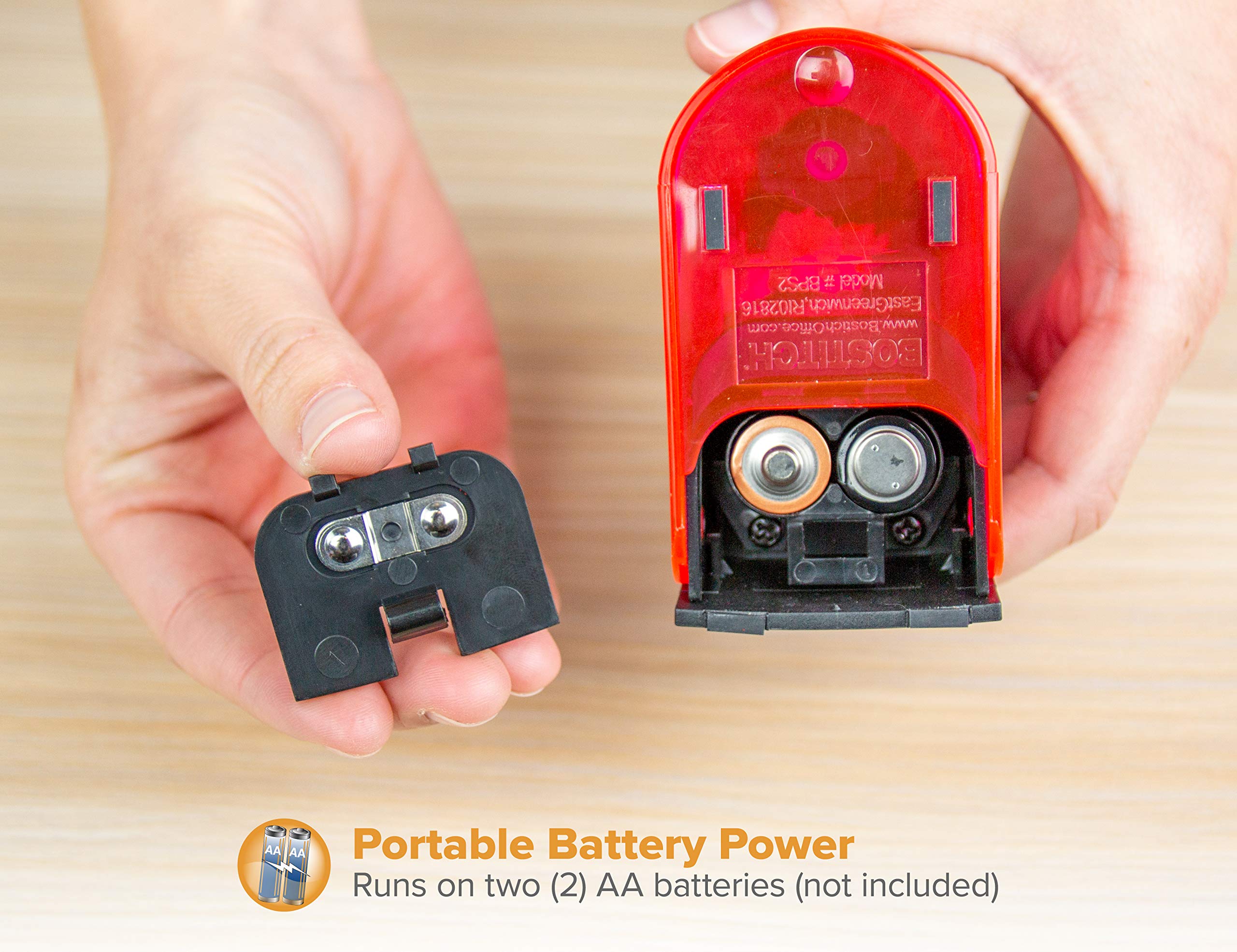 Bostitch Office Battery Powered Pencil Sharpener, Portable, Hinged Tray, Colored Pencil Compatible, Fits In Backpack & Most Pencil Cases, Red