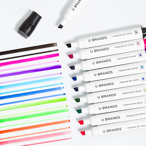 U Brands Fine Tip Dry Erase Markers with Eraser, Whiteboard Markers with Chisel Tip, Low Odor, Assorted Colors, Set of 48