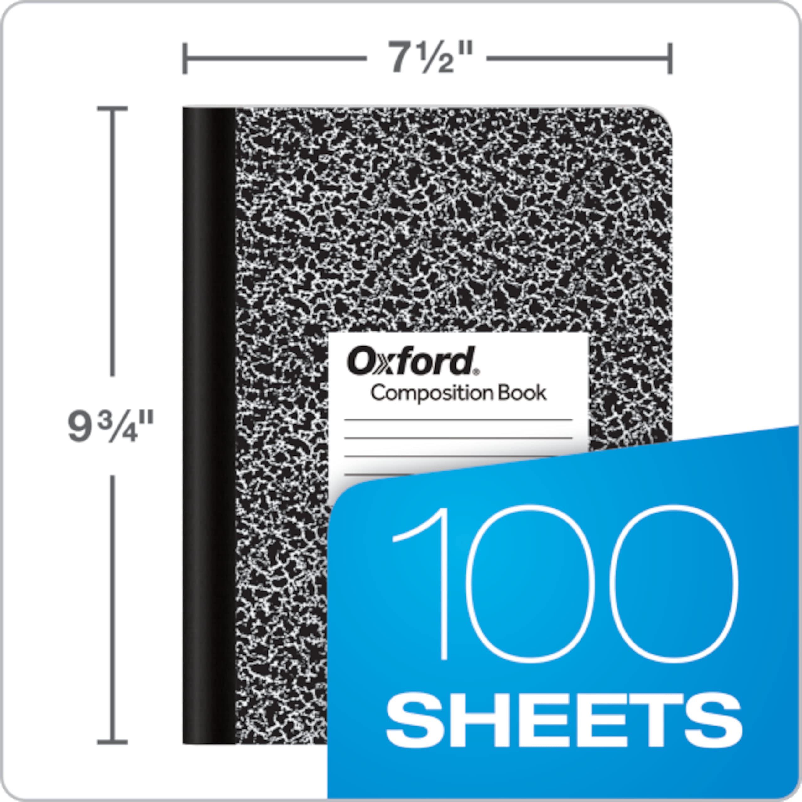 Oxford Composition Notebook, College Ruled Paper, 9-3/4" x 7-1/2", Black Marble Covers, 100 Sheets, 1 Book (63796)