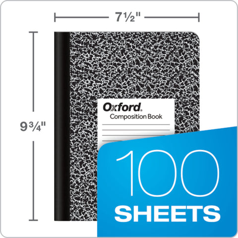 Oxford Composition Notebook, College Ruled Paper, 9-3/4" x 7-1/2", Black Marble Covers, 100 Sheets, 1 Book (63796)