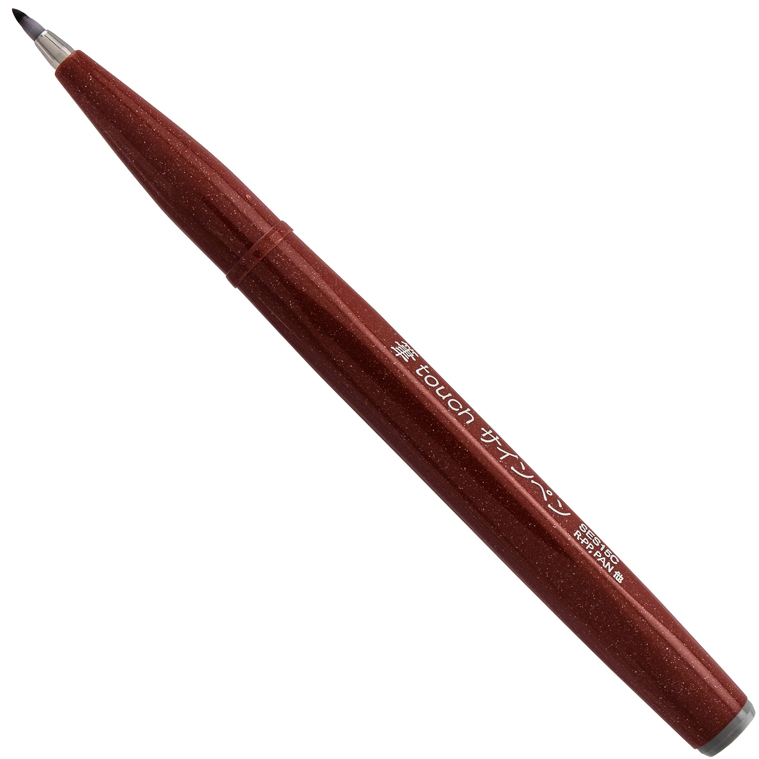 Pentel Arts Sign Pen Touch, Fude Brush Tip, Black/Grey/Sepia Pack of 3 (SES15PABP3M)