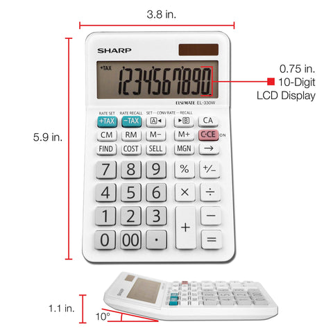 Sharp EL-330WB Standard Function Basic Desktop Calculator, Large Display, for Home and Office, Dual Power, Solar and Battery…