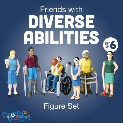 Creative Minds Marvel Education Diverse Abilities Toy Figure Set for Kids Ages 3+, Set of 6 Inclusive Toy Figurines with Wheelchairs, Canes, and More, Multicolor