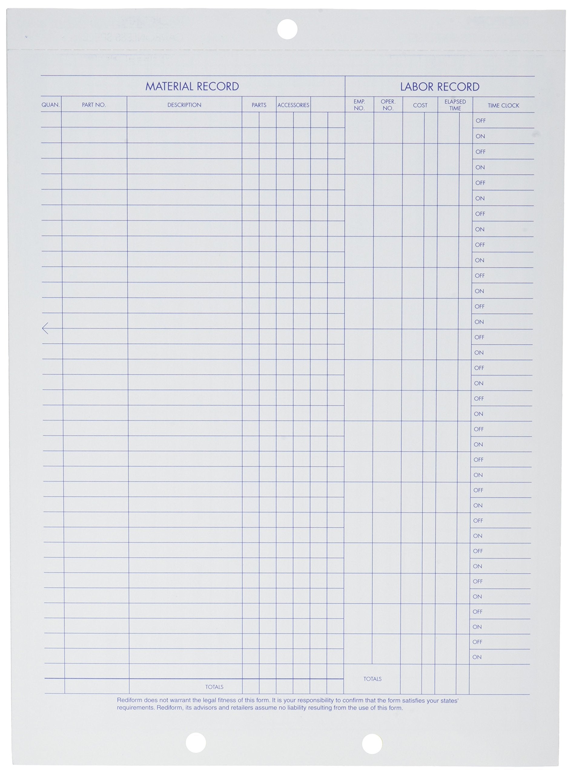 Rediform Auto Repair Polypack, Carbonless Triplicate Forms, 8.5" x 11.625", 50 Numbered Sheets (4P487)