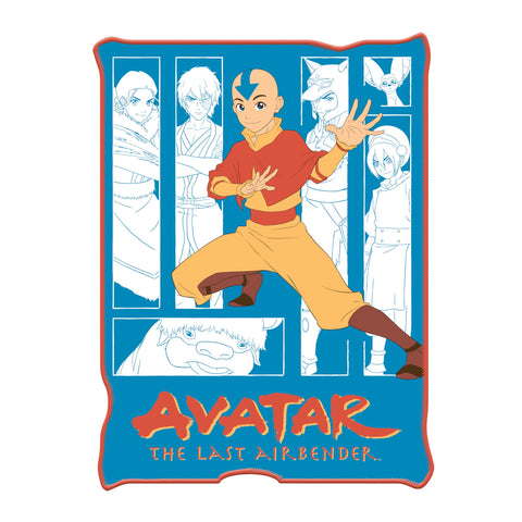 Silver Buffalo Avatar The Last Airbender Featuring Aang, Zuko, Katara, Sokka Wolf, Toph Beifong, Appa, and Momo 45" x 60" Fleece Throw, Soft and Cozy Blanket, 185 GSM