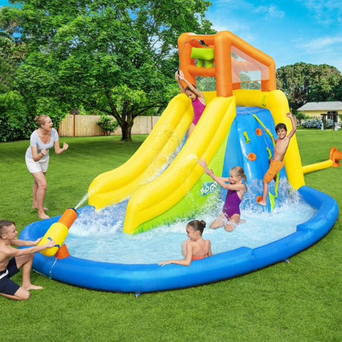Bestway H2OGO Mount Splashmore Kids Inflatable Outdoor Backyard Water Slide Splash Park with Climbing Wall, Slide, Splash Zone, and Spray Blaster