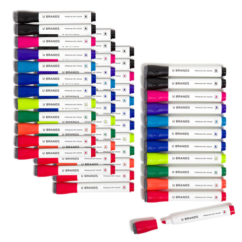 U Brands Fine Tip Dry Erase Markers with Eraser, Whiteboard Markers with Chisel Tip, Low Odor, Assorted Colors, Set of 48