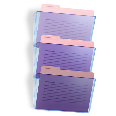Officemate Glacier Wall File 3-Pack, Transparent Blue - Durable Hanging File Organizer for Home & Office Storage, Space-Saving Design for Documents & Files (23220)