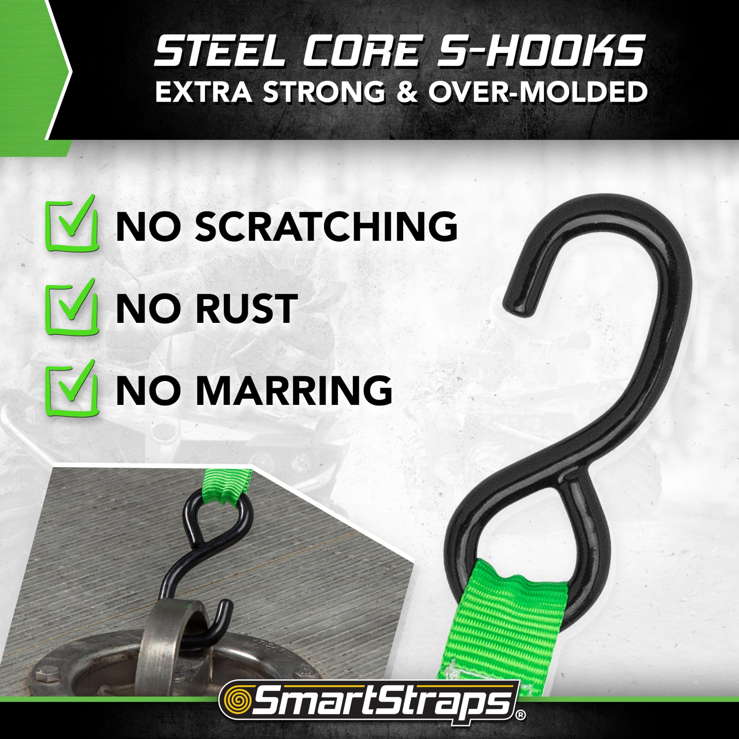 SmartStraps 14 ft. Green RatchetX Tie Down Straps with 500 lb. Safe Work Load - 4 pack 345