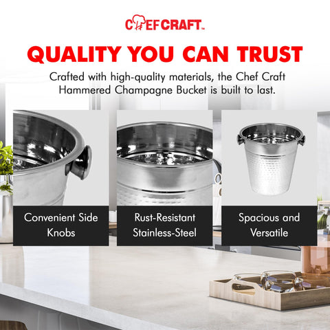 Chef Craft Hammered Champagne Bucket. 4 Quart. Stainless Steel