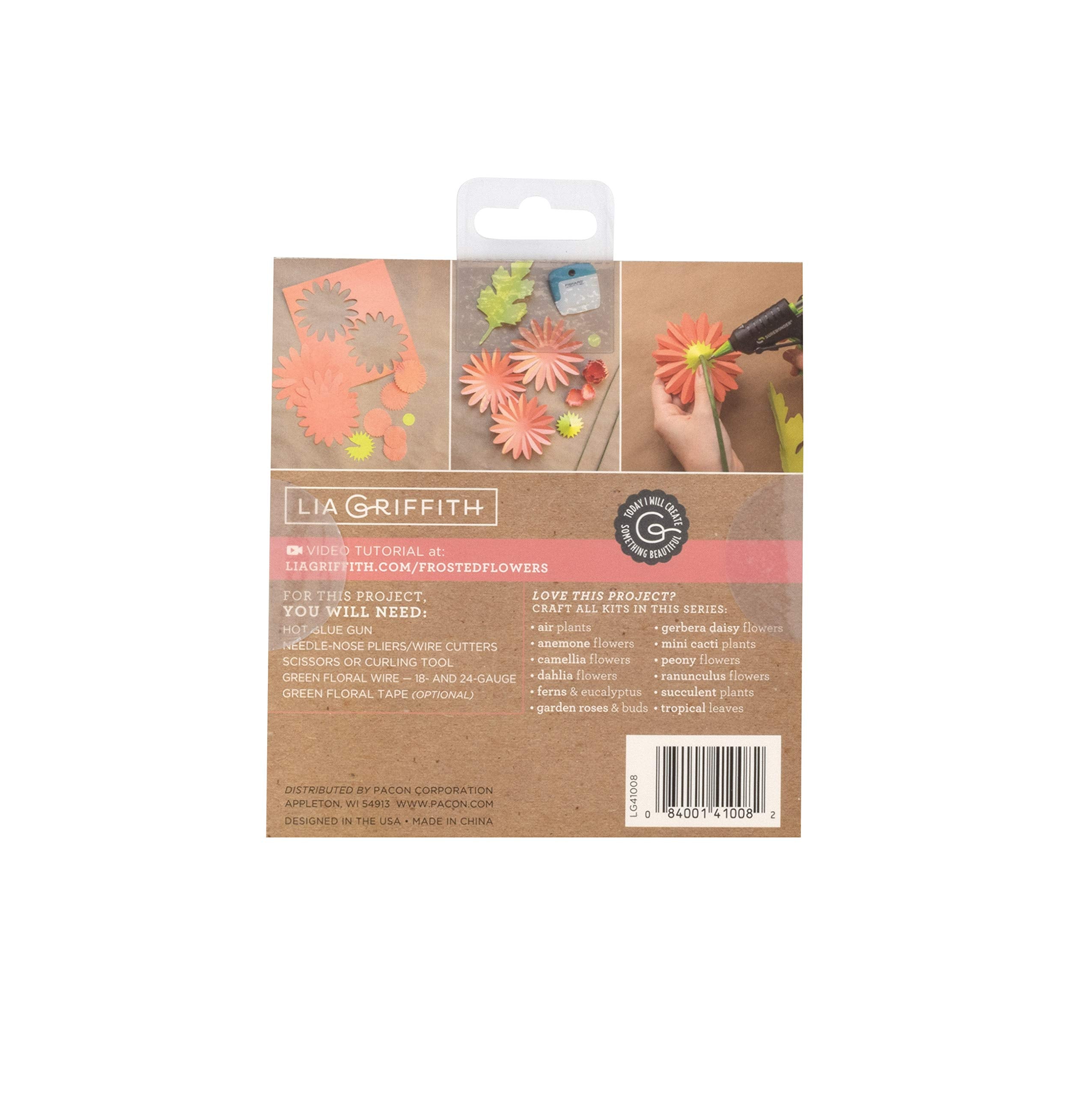 Lia Griffith Frosted Paper Blooms, Gerbera Daisies, 6" x 6.5", Colors may vary, 17 Pages, Count
