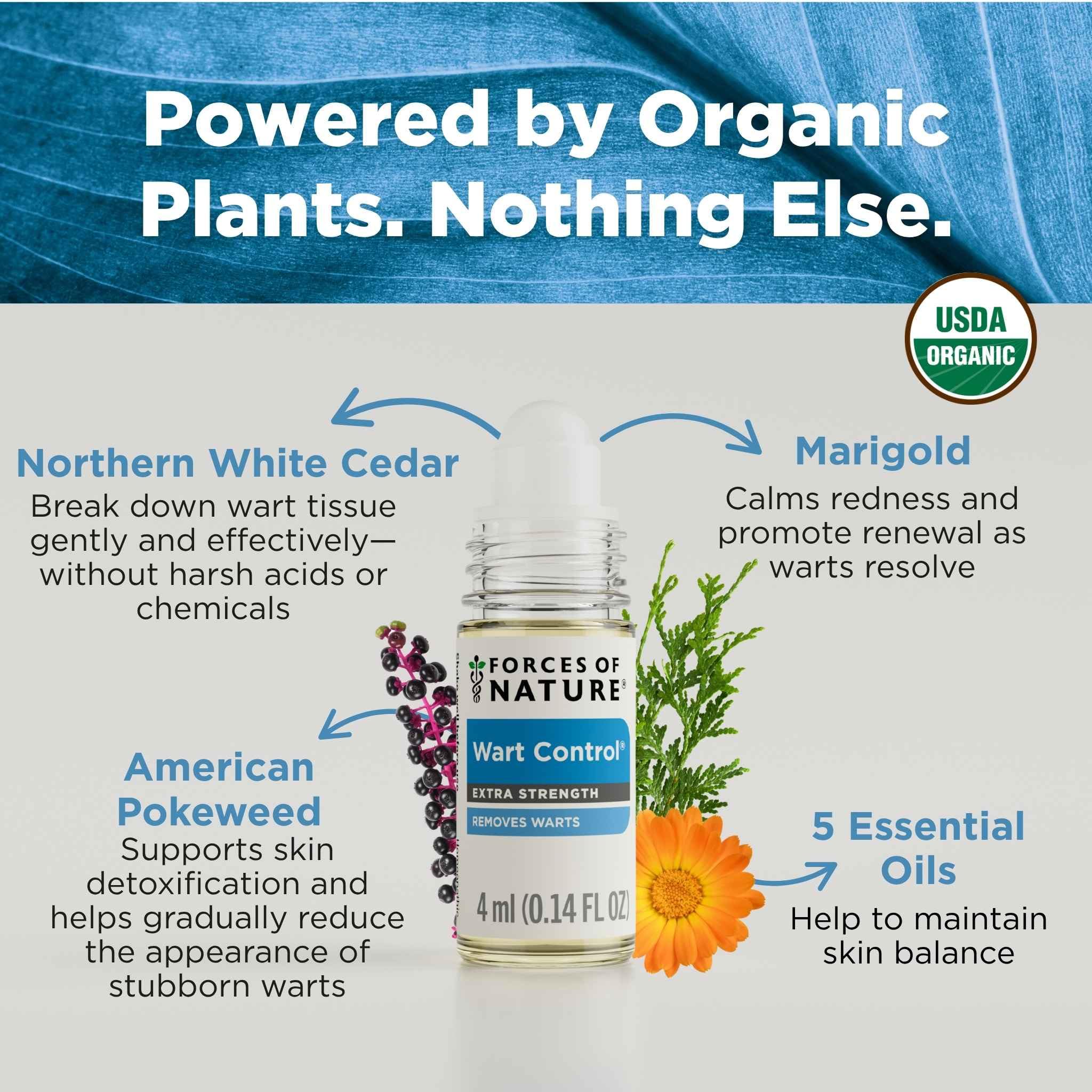 Forces Of Nature -Natural, organic wart Extra Strength Remover (4ml) Non Gmo, No Harmful Chemicals, Nontoxic -Eliminate Planter, Facial, Flat, Body, Hands, Fingers & Foot Warts At The Root