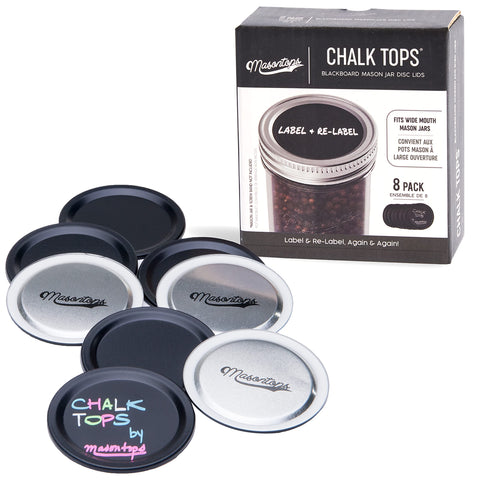 Chalk Tops - Reusable Chalkboard Lids for Mason Jars - 8 Pack - Wide Mouth