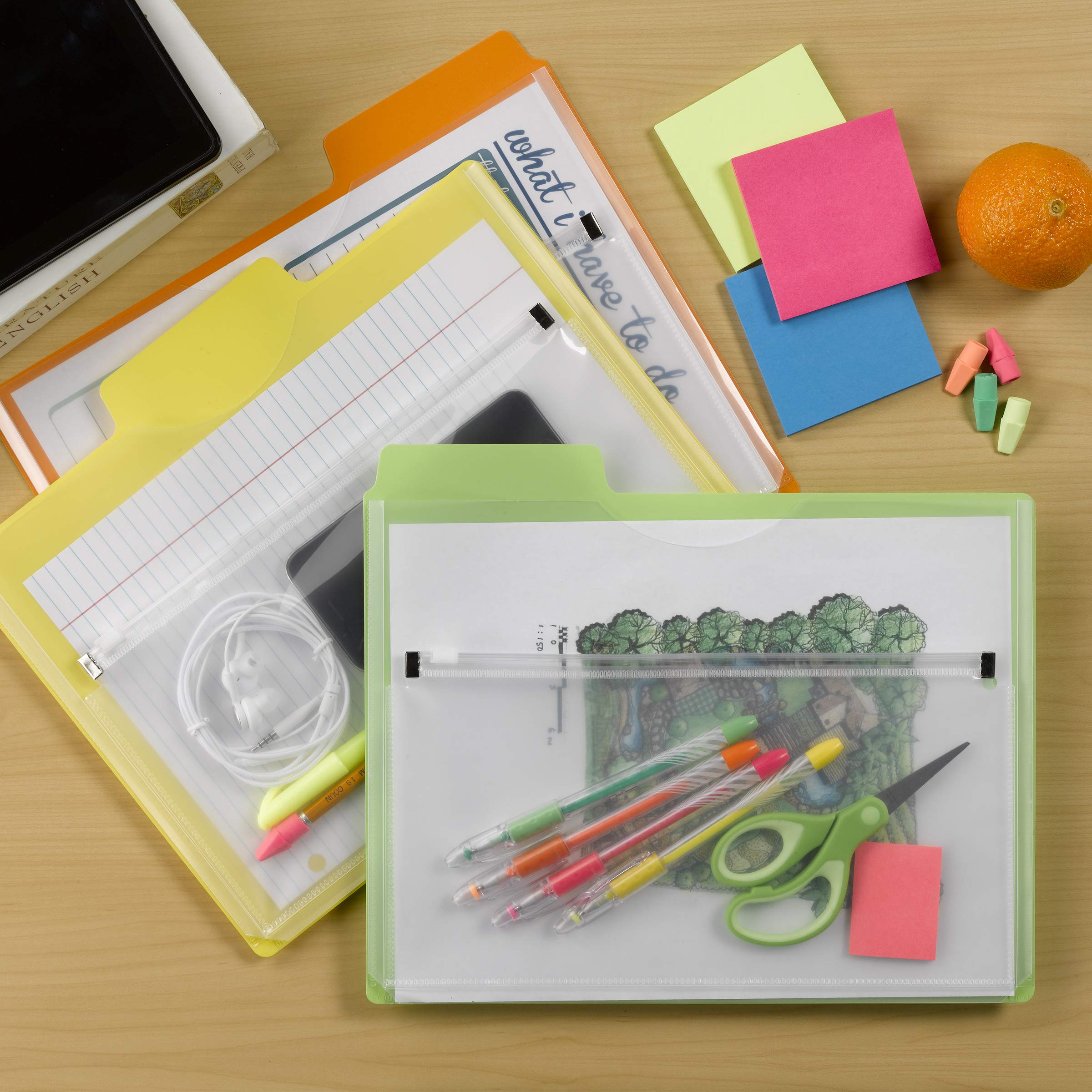 Smead Project Organizer with Zip Pouch, 1/3- Cut Tab, Letter Size, Assorted Colors, 3 per Pack (89618)